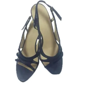 BOTTEGA VENETA Black Satin and Leather Slingback Heels