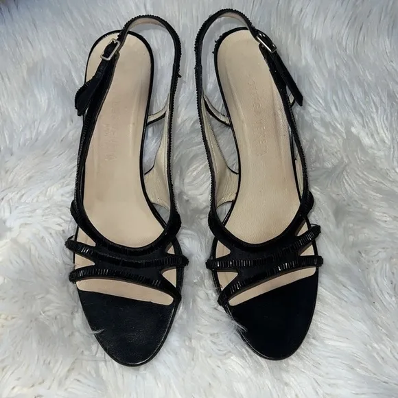 BOTTEGA VENETA Black Satin and Leather Slingback Heels