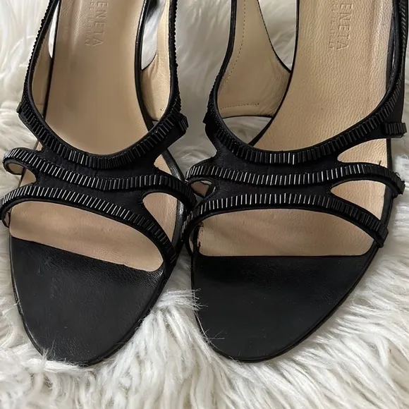 BOTTEGA VENETA Black Satin and Leather Slingback Heels