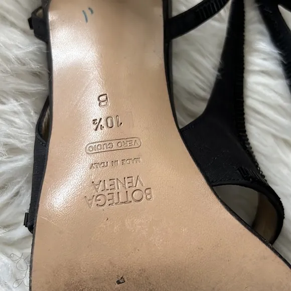 BOTTEGA VENETA Black Satin and Leather Slingback Heels