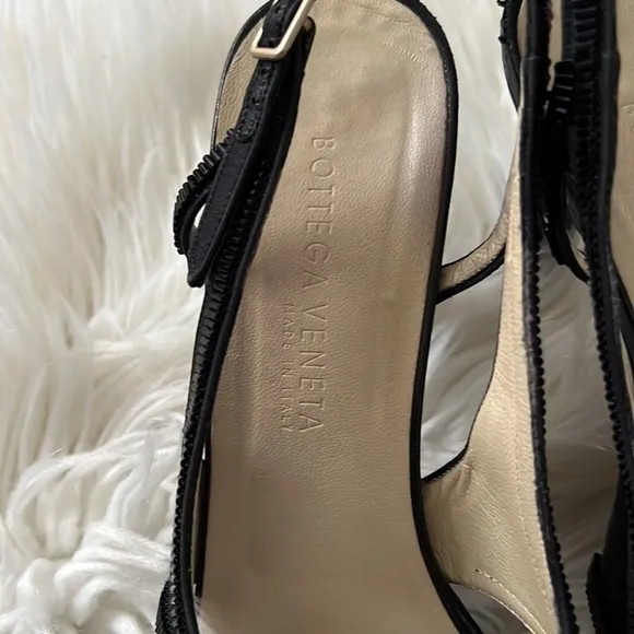 BOTTEGA VENETA Black Satin and Leather Slingback Heels