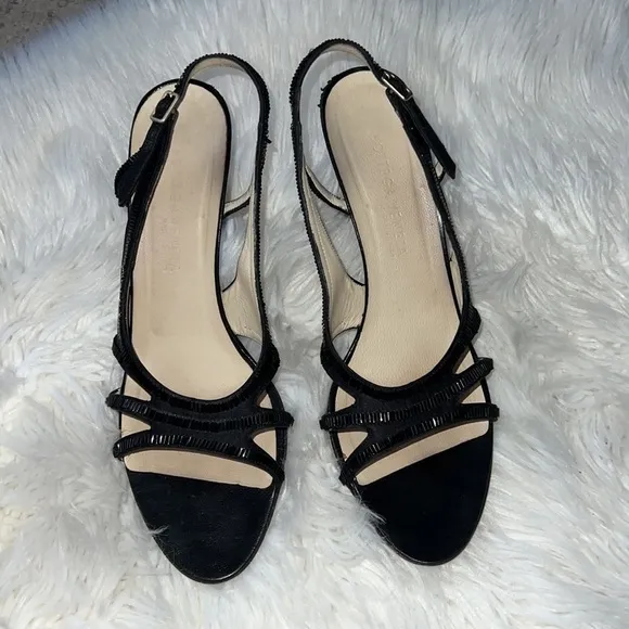 BOTTEGA VENETA Black Satin and Leather Slingback Heels