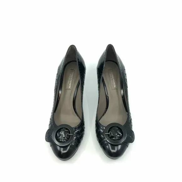 Bottega Veneta Intrecciato Black Patent Leather Weave Buckle Pumps Euro …