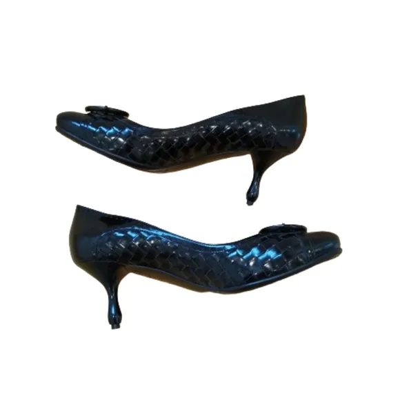 Bottega Veneta Intrecciato Black Patent Leather Weave Buckle Pumps Euro …
