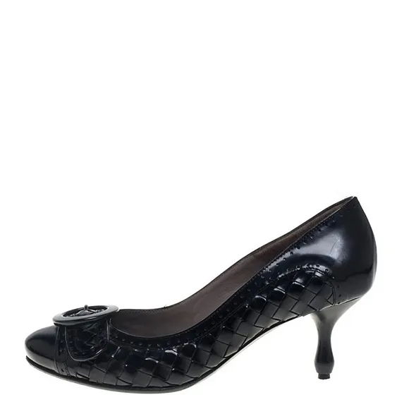 Bottega Veneta Intrecciato Black Patent Leather Weave Buckle Pumps Euro …
