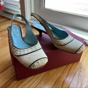 Bottega Veneta Vintage Closed Toe Furry Slingback Heels