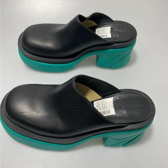 Bottega Veneta Wardrobe 02 Flash Contrast Sole Mules Black Green Women’s 7