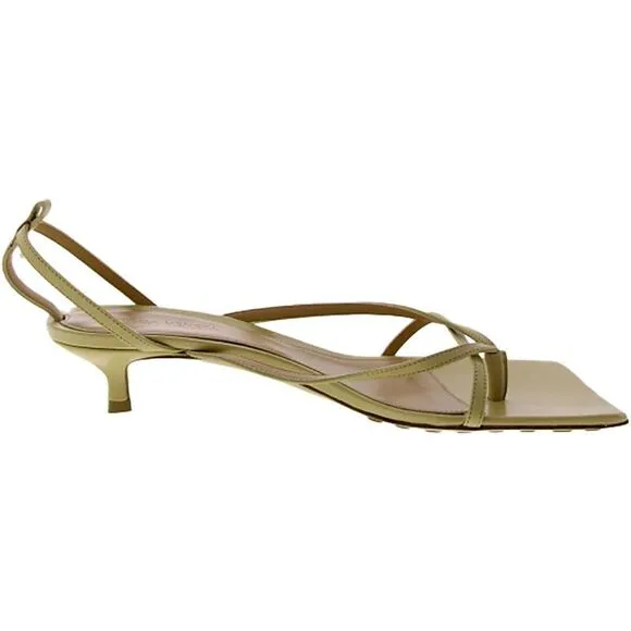 Bottega Veneta Womens Beige Leather Kitten Dressy Heels Shoes Imperfections