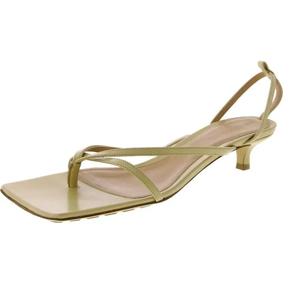 Bottega Veneta Womens Beige Leather Kitten Dressy Heels Shoes Imperfections