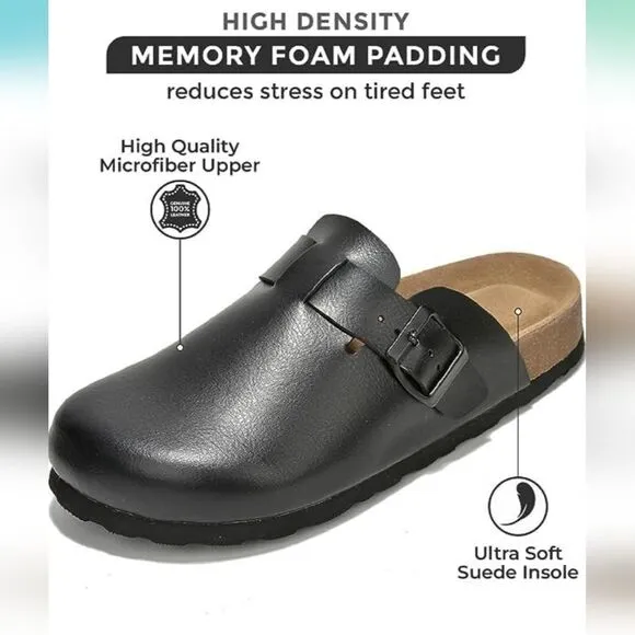 BRAND NEW CUSHIONAIRE LEATHER  CLOGS MULES SLIPPERS SANDALS