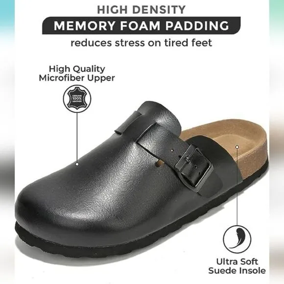 BRAND NEW CUSHIONAIRE LEATHER  CLOGS MULES SLIPPERS SANDALS