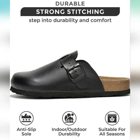 BRAND NEW CUSHIONAIRE LEATHER  CLOGS MULES SLIPPERS SANDALS