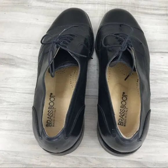 Brass Boot Oxfords Mens 8 Black Leather Derby Lace Up Cap Toe Dress Shoes