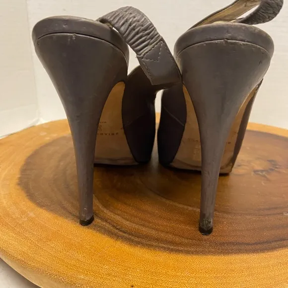 Brian Atwood Smoke Grey Leather Slingback Stiletto Heels