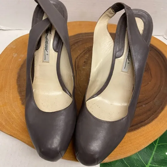 Brian Atwood Smoke Grey Leather Slingback Stiletto Heels