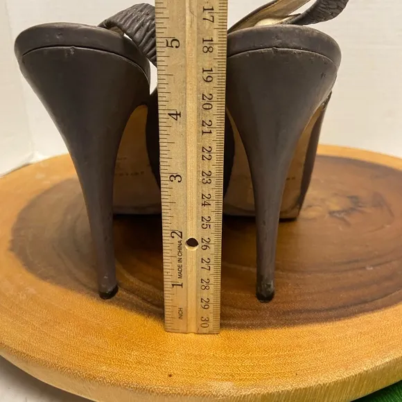 Brian Atwood Smoke Grey Leather Slingback Stiletto Heels