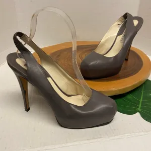 Brian Atwood Smoke Grey Leather Slingback Stiletto Heels