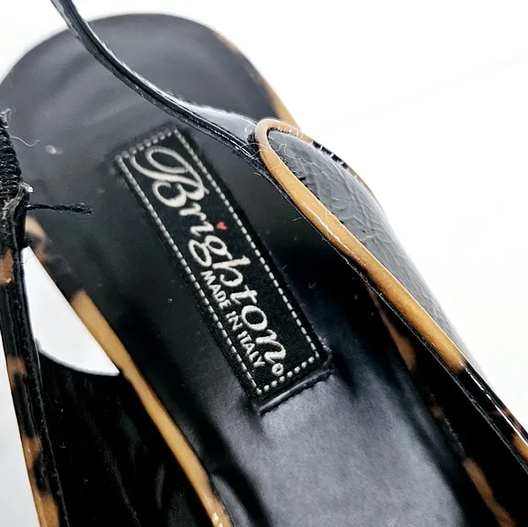 Brighton BABS Cap Toe Slingback Platform Heel in Black / Leopard Size 8.5