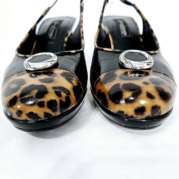 Brighton BABS Cap Toe Slingback Platform Heel in Black / Leopard Size 8.5