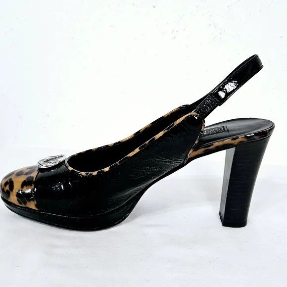 Brighton BABS Cap Toe Slingback Platform Heel in Black / Leopard Size 8.5