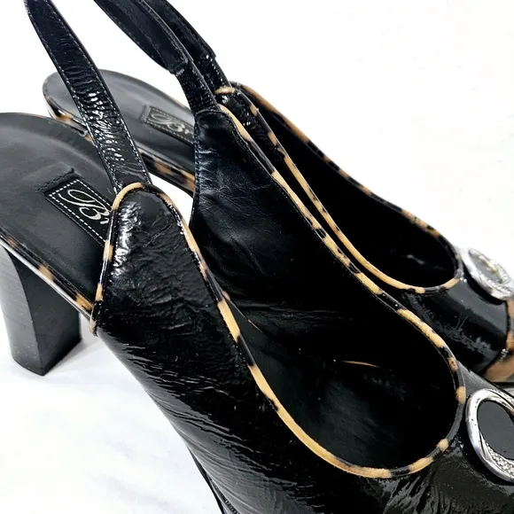 Brighton BABS Cap Toe Slingback Platform Heel in Black / Leopard Size 8.5
