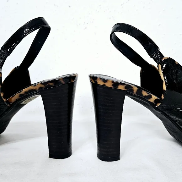 Brighton BABS Cap Toe Slingback Platform Heel in Black / Leopard Size 8.5