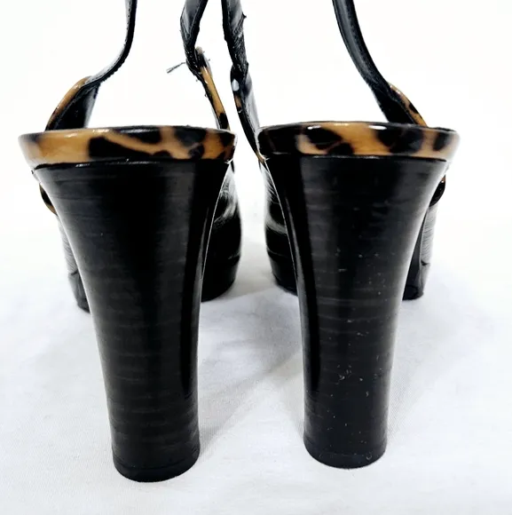 Brighton BABS Cap Toe Slingback Platform Heel in Black / Leopard Size 8.5