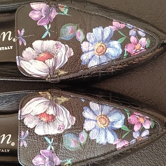 Brighton Everly Floral Printed Leather Croc Embossed Mules Size 7.5 (5216)