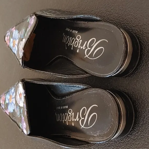 Brighton Everly Floral Printed Leather Croc Embossed Mules Size 7.5 (5216)