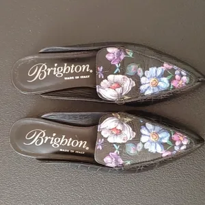 Brighton Everly Floral Printed Leather Croc Embossed Mules Size 7.5 (5216)