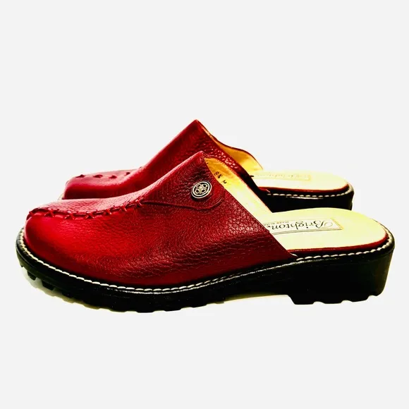 Brighton Heidi Burgundy Leather Mules Flat Clogs Size 8 1/2