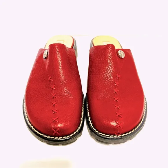 Brighton Heidi Burgundy Leather Mules Flat Clogs Size 8 1/2