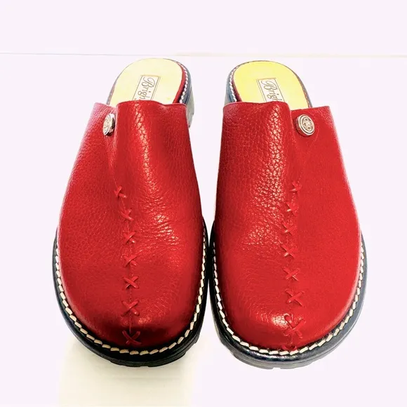 Brighton Heidi Burgundy Leather Mules Flat Clogs Size 8 1/2