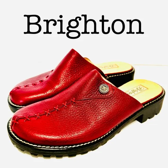 Brighton Heidi Burgundy Leather Mules Flat Clogs Size 8 1/2