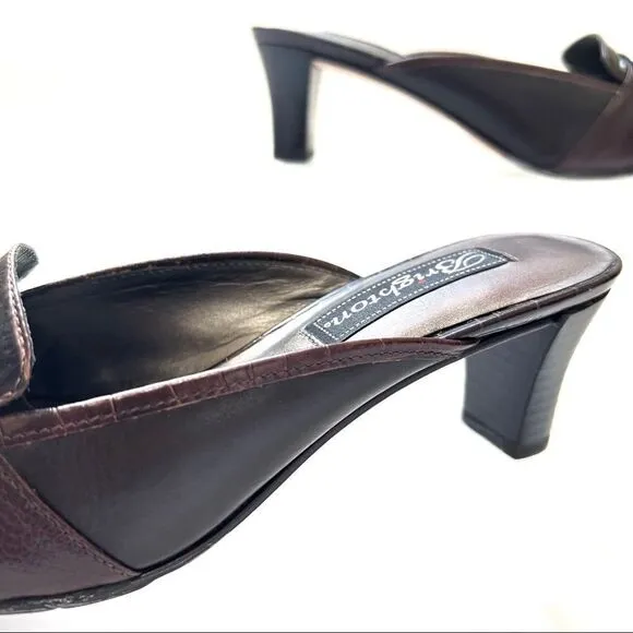 BRIGHTON NWT Size 6.5 STEPH Chocolate Brown Leather Crocodile Slip On Mule Heel