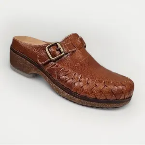 Brioso Jordyn Leather Mules Clogs Buckle Strap Cork Sole Weave WomensSize 9.5 M