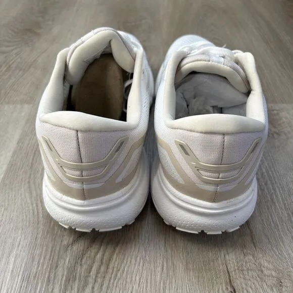 Brooks Ghost 15 Mens 9.5 Womens 11 White Tan Running Shoes Sneakers 1203801B189
