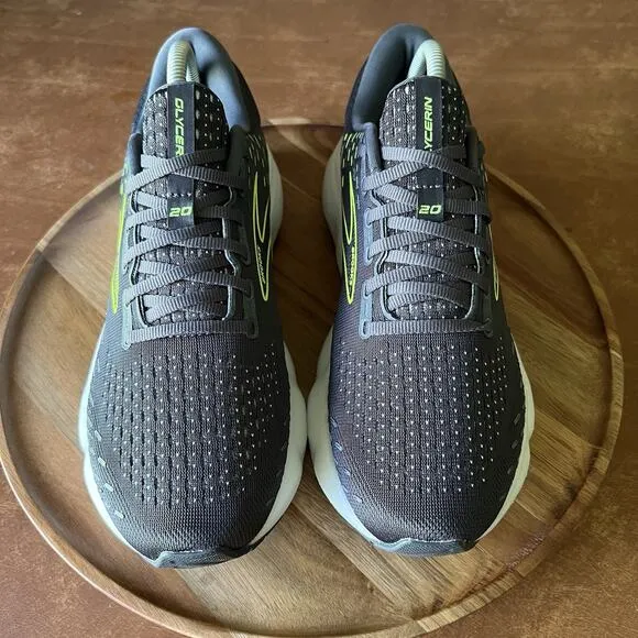 Brooks Glycerin 20 Road Running Gray Neon Yellow Sneakers Shoes Women's 10 D