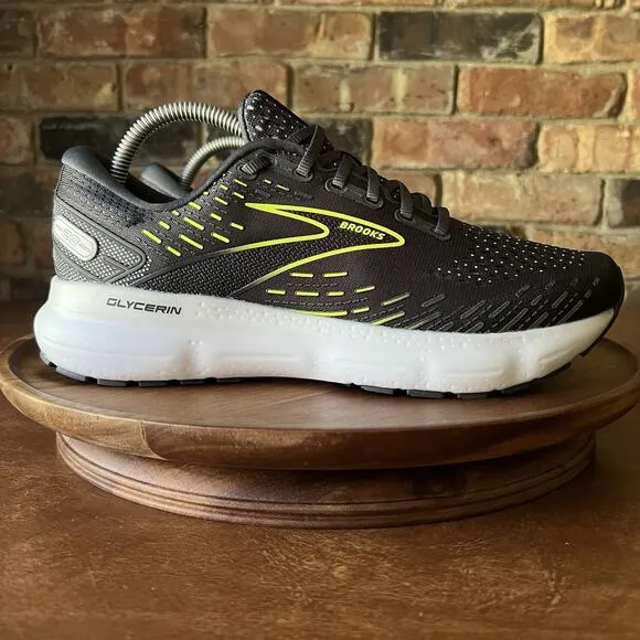 Brooks Glycerin 20 Road Running Gray Neon Yellow Sneakers Shoes Women's 10 D