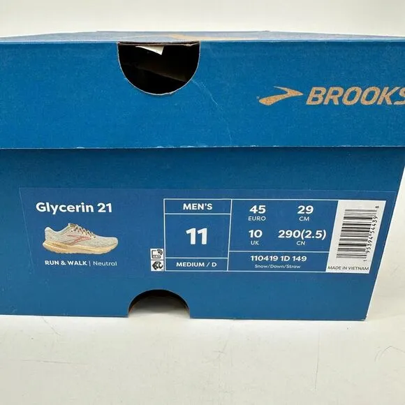 Brooks Glycerin 21 Running Shoes Men 11‎ Snow Dawn Straw Road Racing 1104191D149