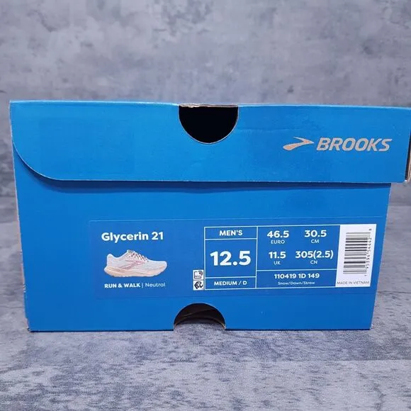 BROOKS Glycerin 21 'Snow Dawn Straw' Road Running Shoes Mens 12.5 Beads