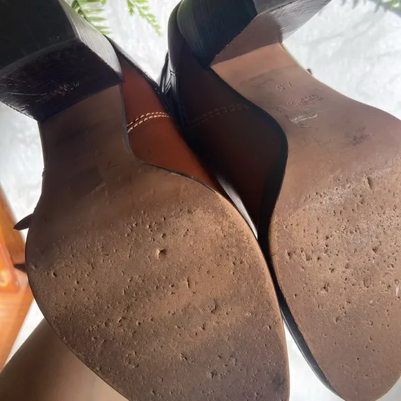 Brown Tan Coach Leather Jackson Block Heel Bootie 7.5 Ankle Boot Designer Fall