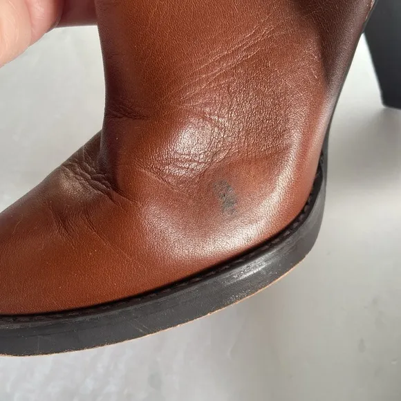Brown Tan Coach Leather Jackson Block Heel Bootie 7.5 Ankle Boot Designer Fall