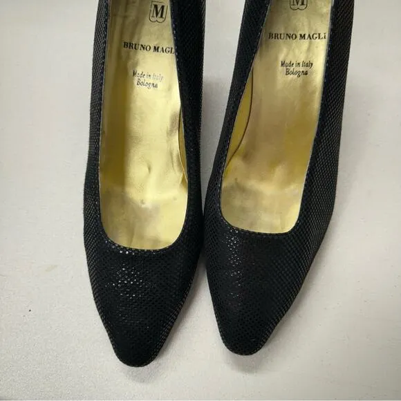 Bruno Magli Black Leather Kitten Heels Pumps Women’s 8.5 Career Office Shoes