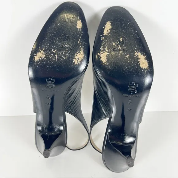 Bruno Magli Vintage Patchwork Leather Slingback Buckle Peep Toe Heels  8.5 AA