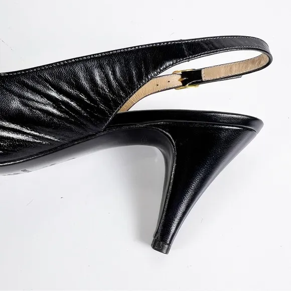 Bruno Magli Vintage Patchwork Leather Slingback Buckle Peep Toe Heels  8.5 AA