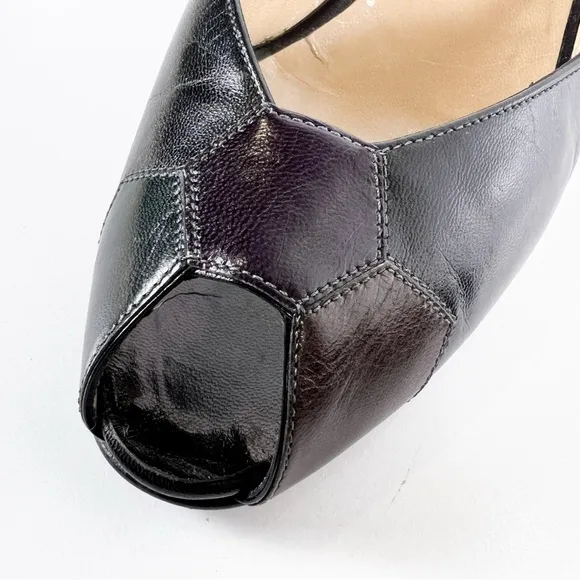 Bruno Magli Vintage Patchwork Leather Slingback Buckle Peep Toe Heels  8.5 AA