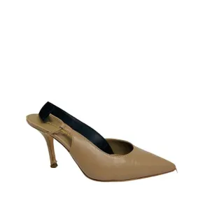 BURBERRY Beige Leather Maria Logo Pointed Toe Slingback Heels Pumps Size 36 US 6