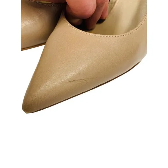 BURBERRY Beige Leather Maria Logo Pointed Toe Slingback Heels Pumps Size 36 US 6