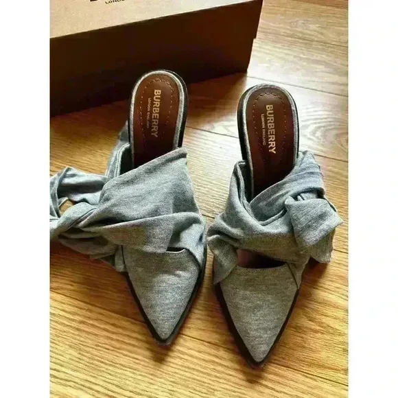 Burberry Pewter Melange Tillington Scarf Tie Jersey Point-toe Mules Size 37